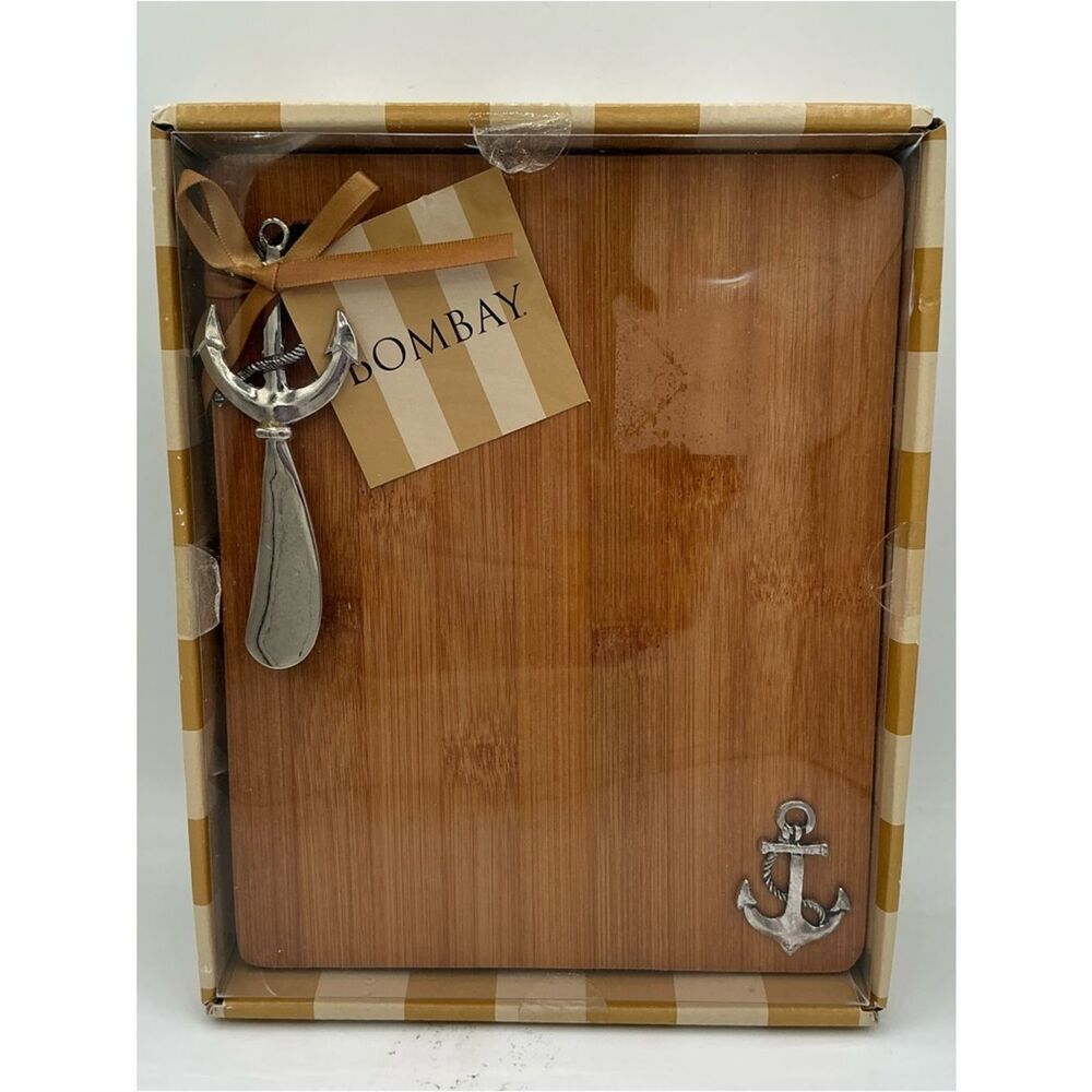 Bombay Bamboo Cutting/Serving Board with Anchor Accents - Brown NEW